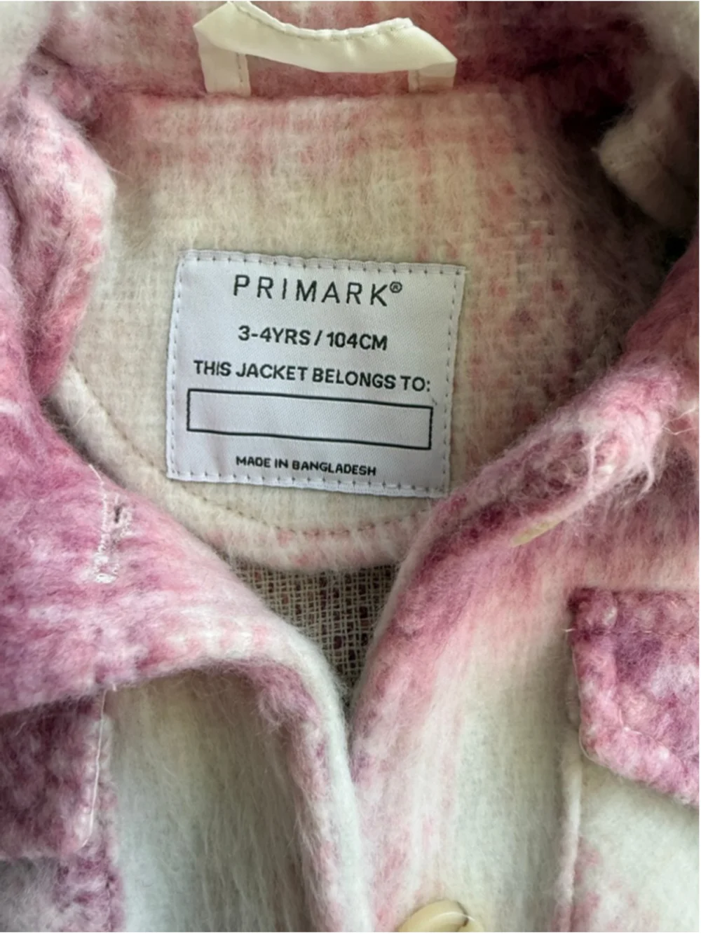 Girls Primark Plaid Shacket 3T Pink White